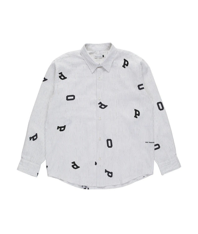 Pop Trading Company Letters Striped Pop Shirt (White Linen)