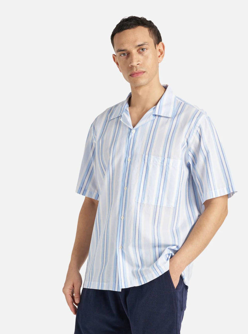 Universal Works Camp Shirt Pop Stripe Two (White/Blue)