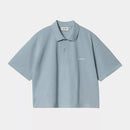 Carhartt WIP W' S/S Carhartt Script Polo TS Cotton Garment Washed Piqué, 240 g/m² (Frosted Blue)