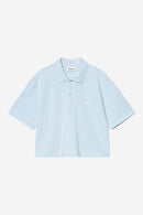 Carhartt WIP W' S/S Carhartt Script Polo TS Cotton Garment Washed Piqué, 240 g/m² (Icaria / White)