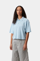 Carhartt WIP W' S/S Carhartt Script Polo TS Cotton Garment Washed Piqué, 240 g/m² (Icaria / White)