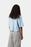 Carhartt WIP W' S/S Carhartt Script Polo TS Cotton Garment Washed Piqué, 240 g/m² (Icaria / White)