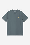 Carhartt WIP S/S Chase T-Shirt 100% Cotton Combed Single Jersey, 235 g/m² (Cozy Blue / Gold)