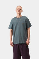 Carhartt WIP S/S Chase T-Shirt 100% Cotton Combed Single Jersey, 235 g/m² (Cozy Blue / Gold)