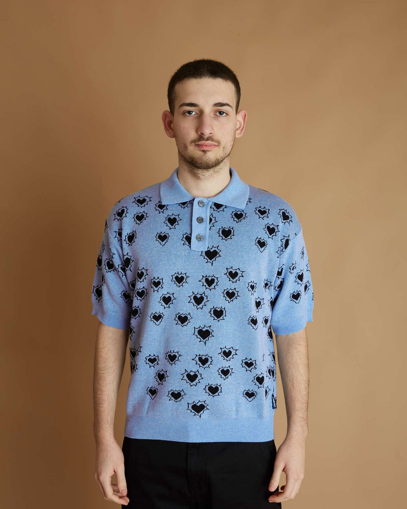 Rassvet Men Hearts Polo Jumper Knit (Blue)