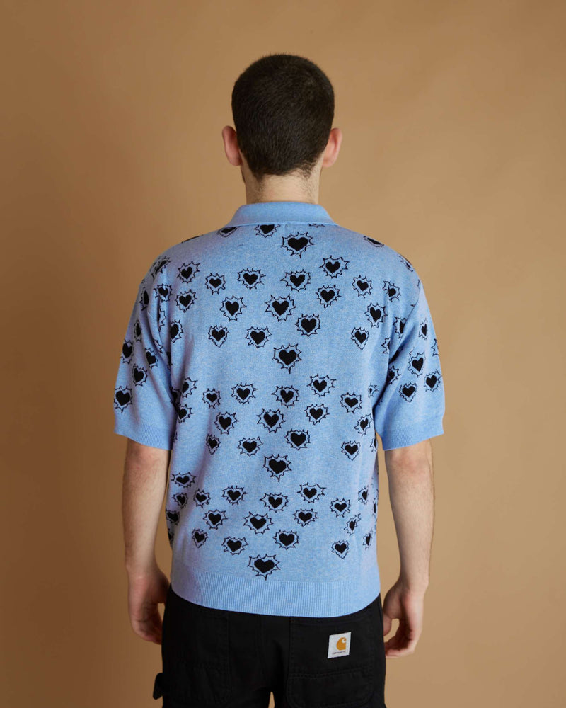 Rassvet Men Hearts Polo Jumper Knit (Blue)