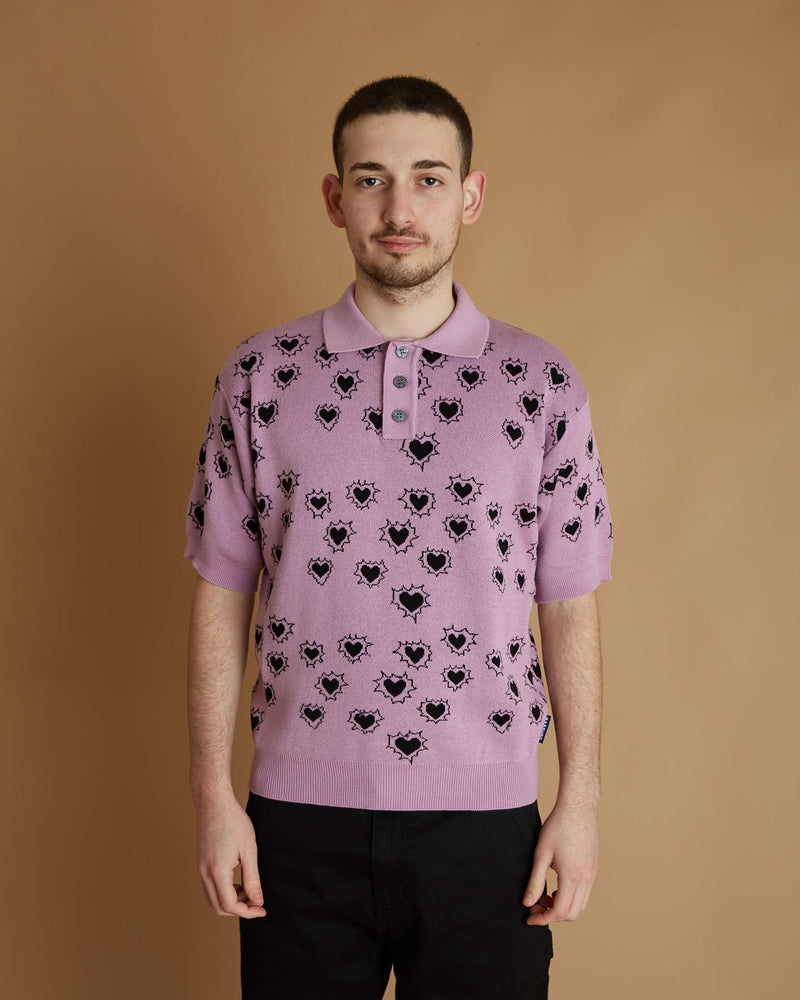 Rassvet Men Hearts Polo Jumper Knit (Pink)