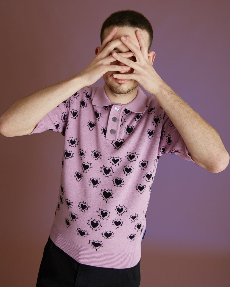 Rassvet Men Hearts Polo Jumper Knit (Pink)