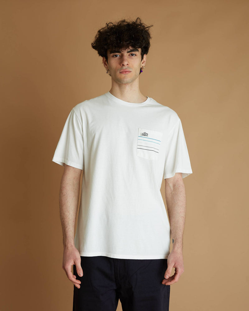 Patagonia Line Logo Ridge Stripe Organic Pocket T-Shirt (Whi)
