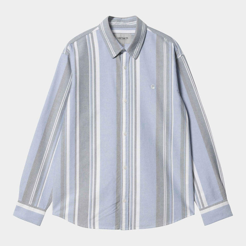 Carharrt L/S Dwyer Shirt (Stripe, Bleach / Squid)