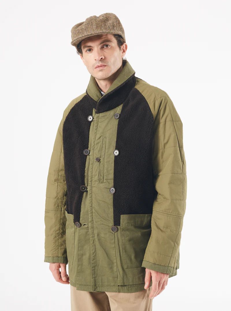 Universal Works Reversible Mackinaw Jacket Twill/Sherpa (Light Olive)