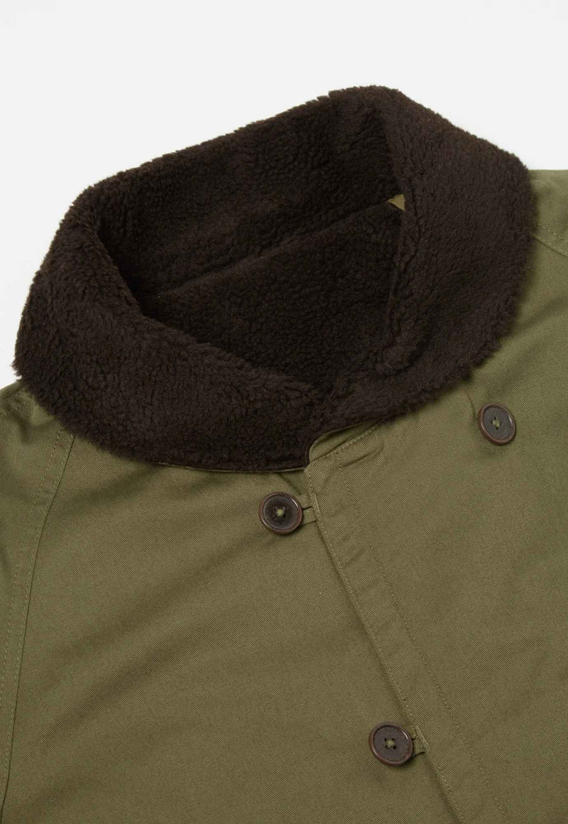 Universal Works Reversible Mackinaw Jacket Twill/Sherpa (Light Olive)