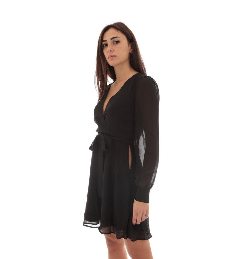 NA-KD Front Wrap Chiffon Dress (Black)