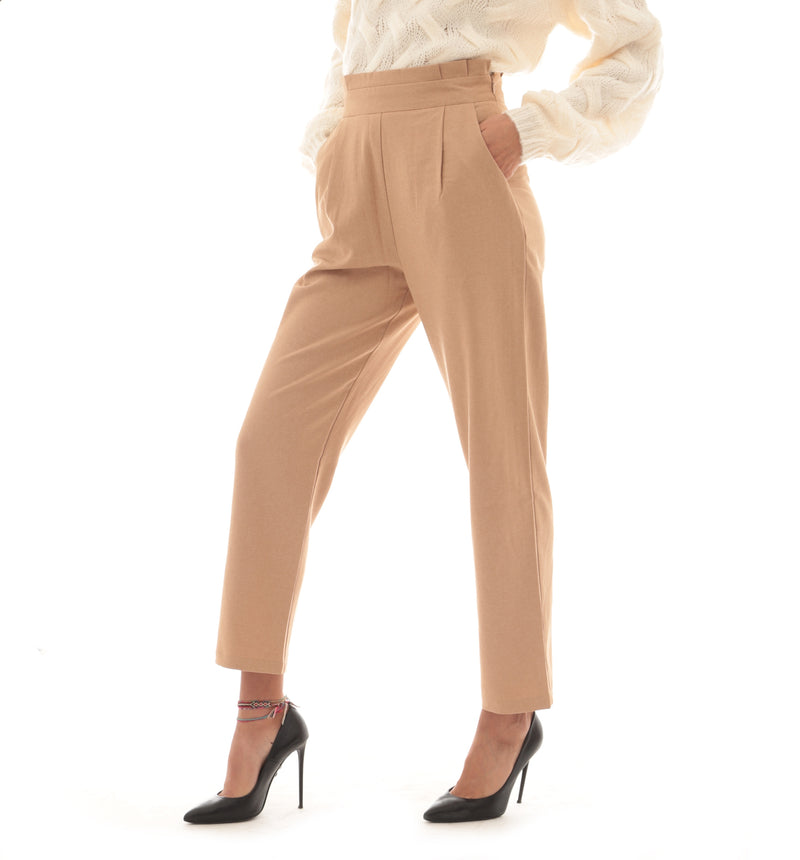 NA-KD High Waist Straight Pants (Beige)