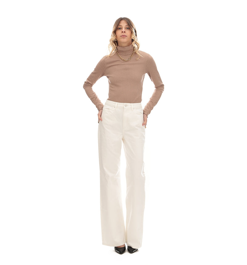 NA-KD High Neck Long Sleeve Top (Beige)