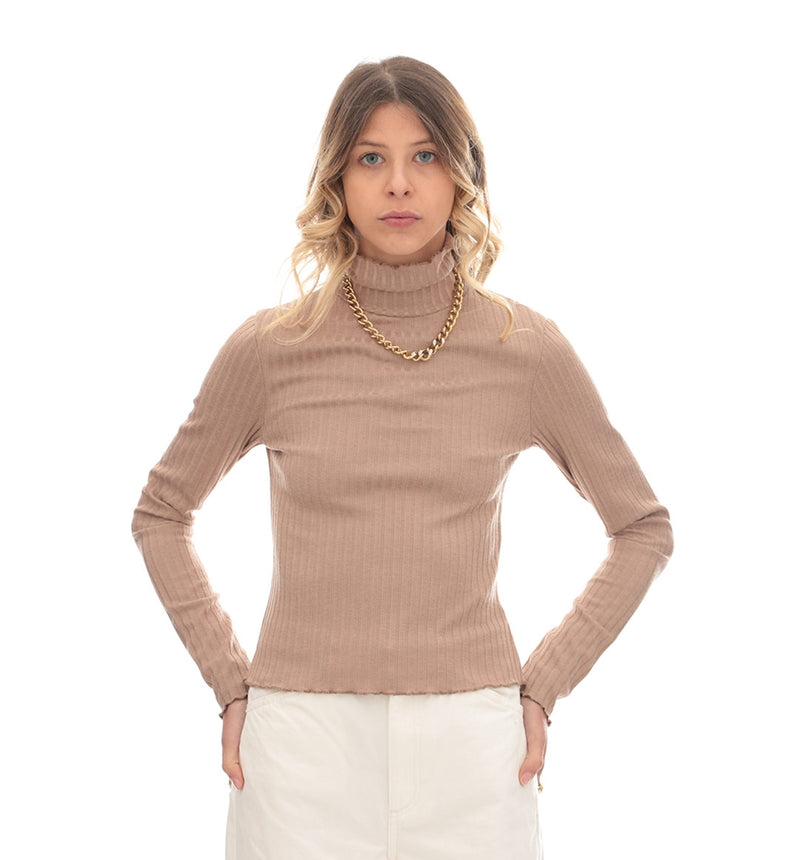 NA-KD High Neck Long Sleeve Top (Beige)