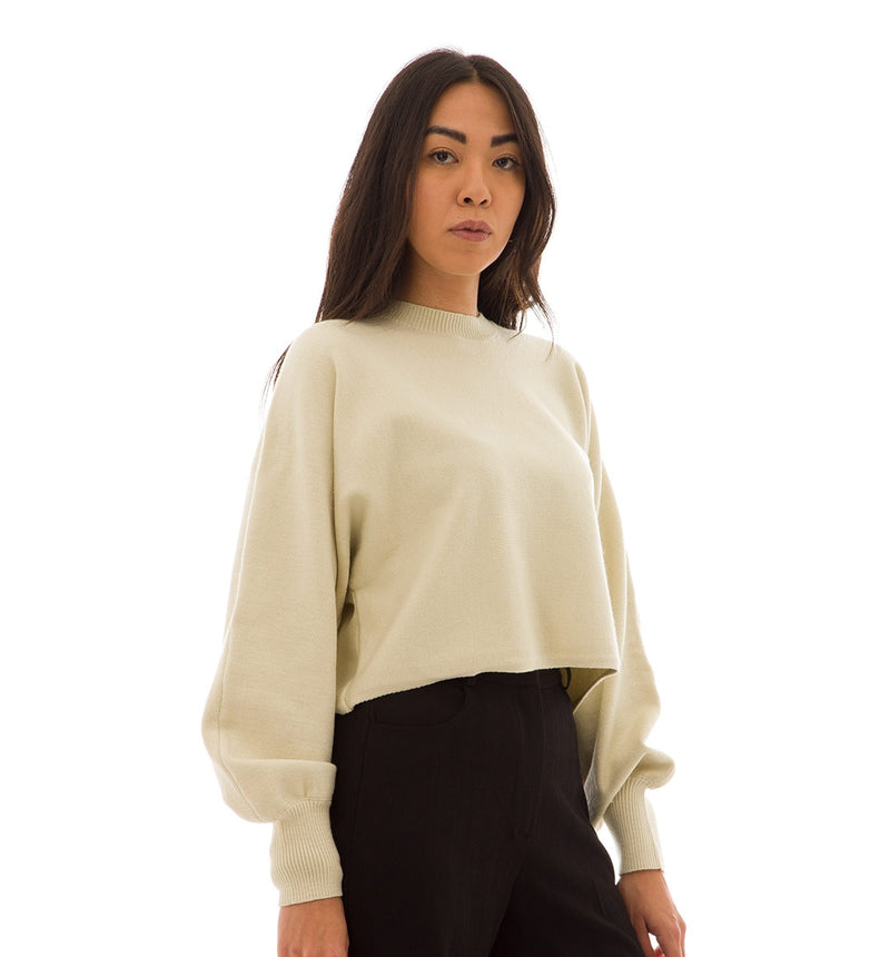 NA-KD Round Neck Cropped Knitted Sweater (Dusty Light Green)
