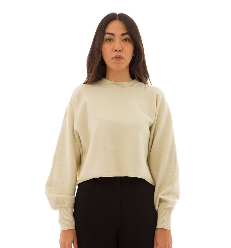 NA-KD Round Neck Cropped Knitted Sweater (Dusty Light Green)