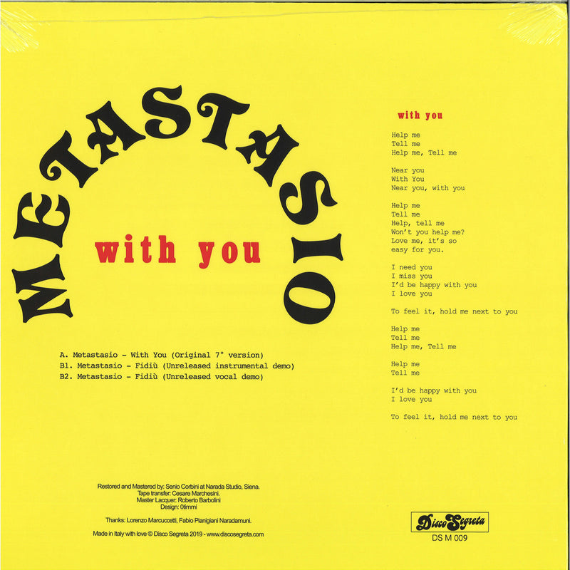 Metastasio - With you (12" Vinyl) | Disco Segreta (DSM009)